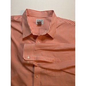 LL Beans Shirt Mens XL Orange Check Traditional Fit Wrinkle Free Camp 280477